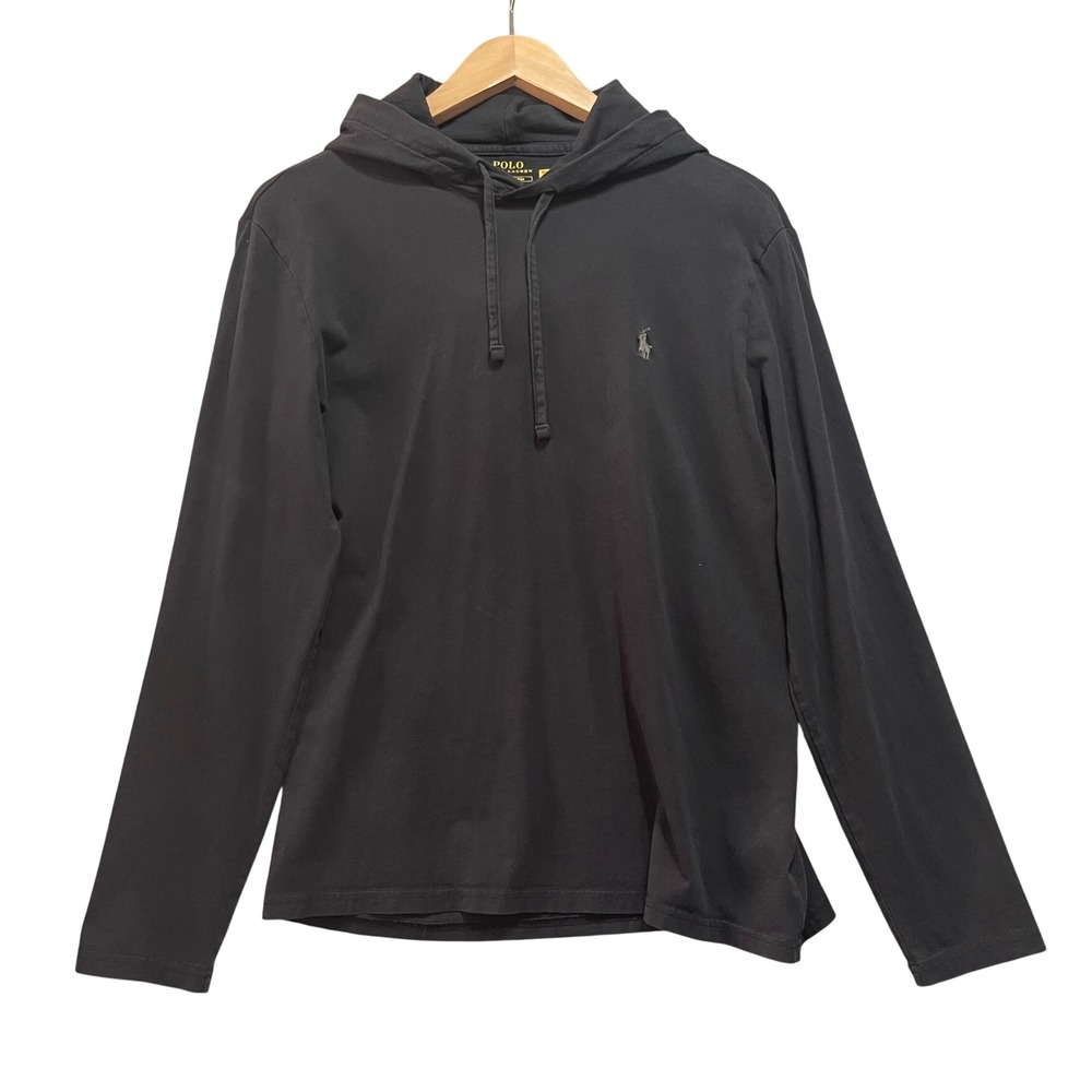 Polo Ralph Lauren Hooded T-Shirt Mens Small Black Pony Logo Lightweight Preppy